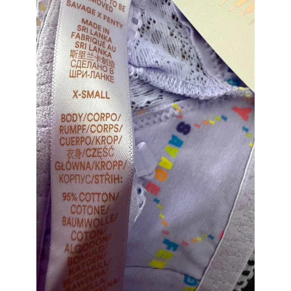 NWT Savage X Fenty Lavender Logo Print Cotton Bralette XS Lace Wireless Bra